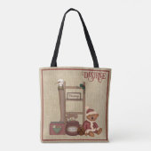 Primitief kerstlandelijk teddybeerscherm tote bag (Achterkant)