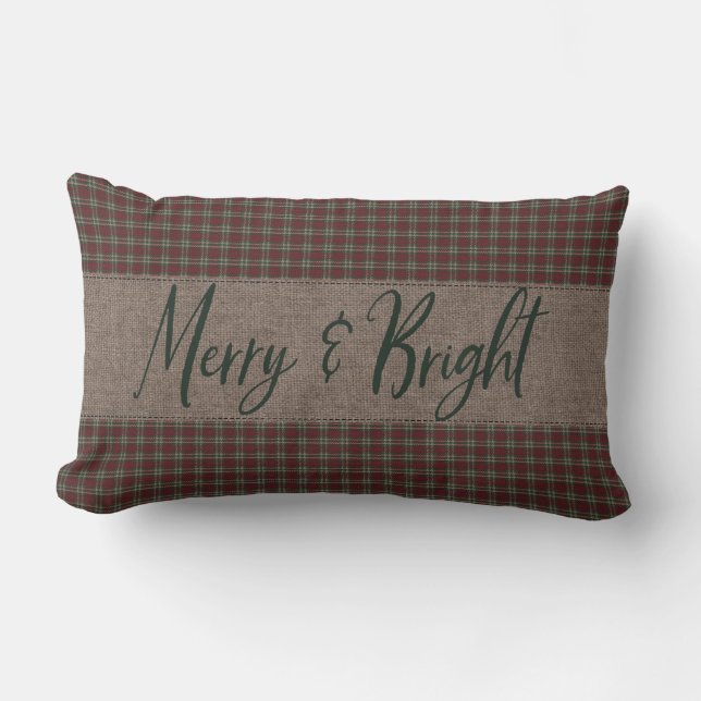 Primitief kerstrood en groen Homespun Merry Kussen (Voorkant)