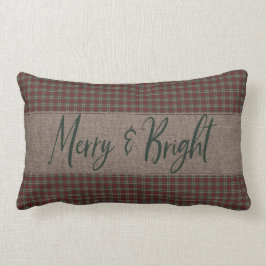Primitief kerstrood en groen Homespun Merry Kussen
