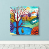 Primitief kunstlandschap canvas afdruk (Insitu (Houten vloer))