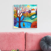 Primitief kunstlandschap canvas afdruk (Insitu (Woonkamer))