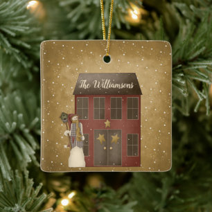 Primitief land kerst startpunt - Aangepaste naam Keramisch Ornament