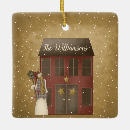 Primitief land kerst startpunt - Aangepaste naam Keramisch Ornament (Voorkant)