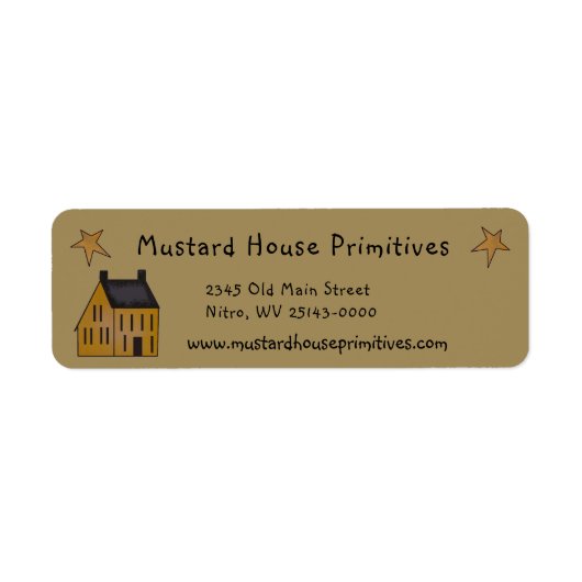 Primitief land Mustard Saltbox House en Stars Etiket (Voorkant)