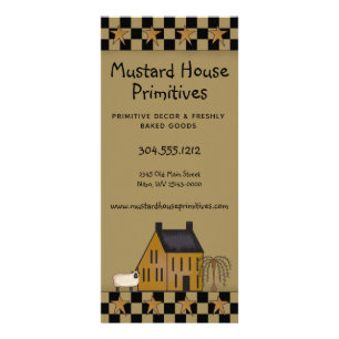 Primitief land Mustard Saltbox House & Stars R Reclamekaart