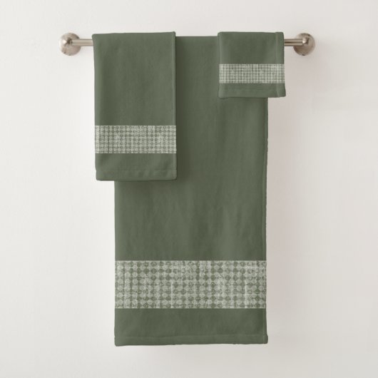 Primitief land Olive Green Diamond Check Border Bad Handdoek (Insitu)