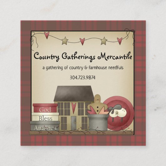 Primitief Land Pset en Saltbox House Vierkante Visitekaartje (Voorkant)