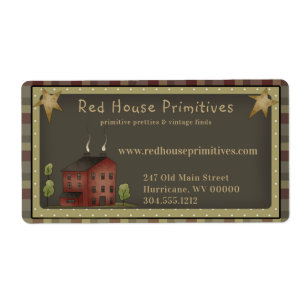 Primitief Land Red Saltbox House/Stars Etiket