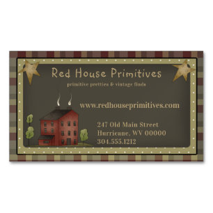 Primitief land: Red Saltbox House & Stars Magnetisch Visitekaartje