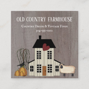 Primitief land Rustic Old Farmhouse Herfst Sheep Vierkante Visitekaartje