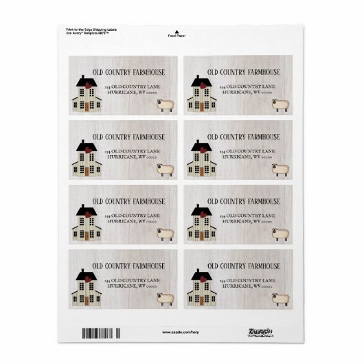 Primitief land Rustic Old Farmhouse Sheep Etiket (Full Sheet)