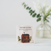 Primitief land Rustic Red Winter Saltbox Sheep Vierkante Visitekaartje (Staand voorkant)