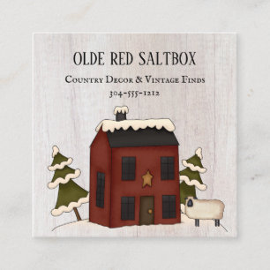 Primitief land Rustic Red Winter Saltbox Sheep Vierkante Visitekaartje