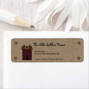 Primitief land Saltbox House Rusty Stars Kraft Etiket