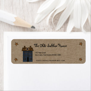 Primitief land Saltbox House Rusty Stars Kraft Etiket