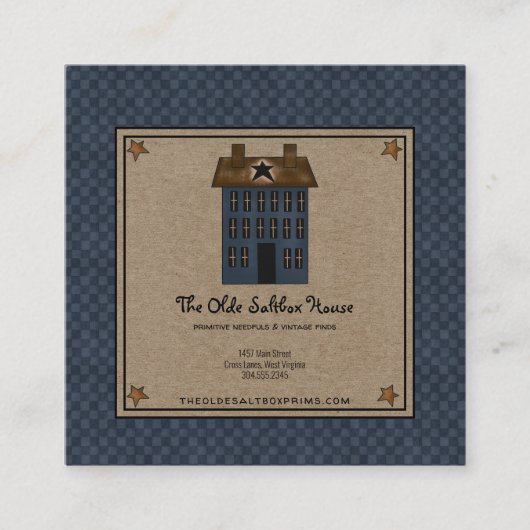 Primitief land Saltbox House Rusty Stars Kraft Vierkante Visitekaartje (Voorkant)