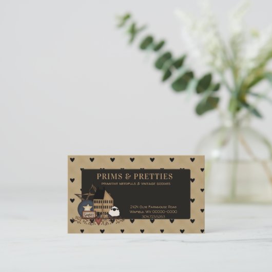 Primitief land Saltbox House Sheep Groupe Visitekaartje (Staand voorkant)