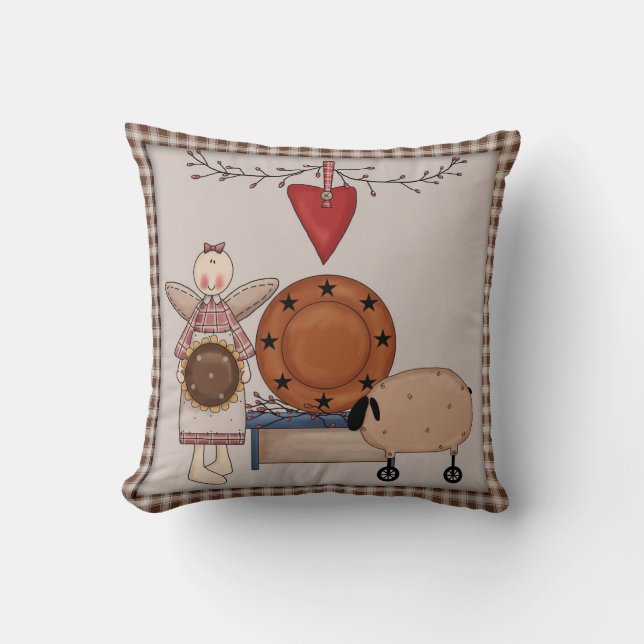 Primitief land Sunflower Sheep & Angel Decor Kussen (Voorkant)