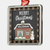 PRIMITIEF LAND VROLIJK KERSTHUISJE NAAM METALEN ORNAMENT (Links)