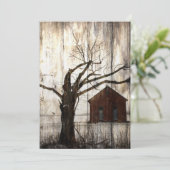 Primitief land Woodgrain Winter Tree Red Barn Kaart (Staand voorkant)