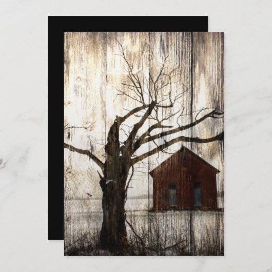 Primitief land Woodgrain Winter Tree Red Barn Kaart (Voorkant / Achterkant)