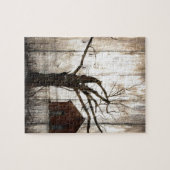 Primitief land Woodgrain Winter Tree Red Barn Legpuzzel (Horizontaal)