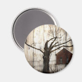 Primitief land Woodgrain Winter Tree Red Barn Magneet (Voorkant / Achterkant)