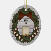 Primitief landenkwekerij Holly Monogram Wreater Keramisch Ornament (Rechts)