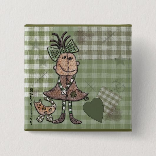 Primitief Meisje en Katten Vierkante Button 5,1 Cm (Voorkant)