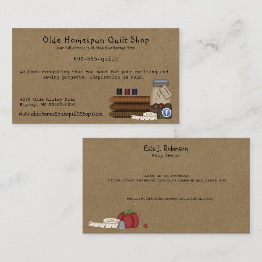 Primitief naaien - aangepaste bijtrechter visitekaartje (Voorkant / Achterkant)