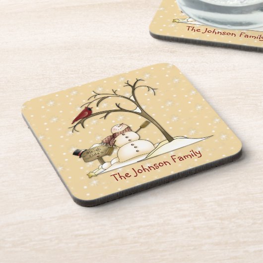 Primitief Onderzetter Snowman Red Bird (Linkerzijde)