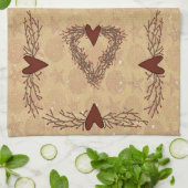 Primitief pip Berry Heart Wreath Kitchen Towel Theedoek (Gevouwen)