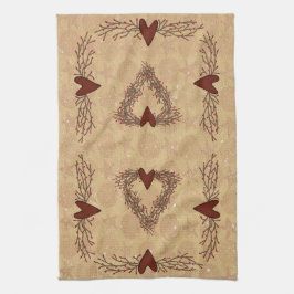 Primitief pip Berry Heart Wreath Kitchen Towel Theedoek