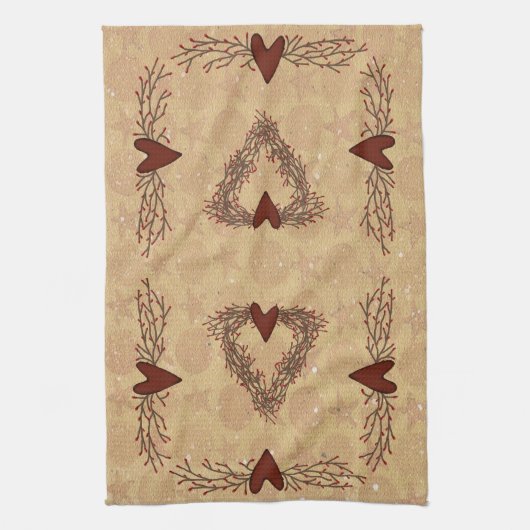 Primitief pip Berry Heart Wreath Kitchen Towel Theedoek (Verticaal)
