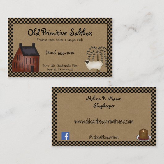 Primitief Red Saltbox House en Sheep Editable Visitekaartje (Voorkant / Achterkant)