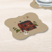 Primitief rood koloniaal met Snowman Kartonnen Onderzetters (Gekanteld)