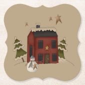 Primitief rood koloniaal met Snowman Kartonnen Onderzetters (Voorkant)