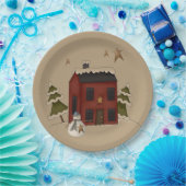 Primitief rood koloniaal met Snowman Papieren Bordje (Feest)