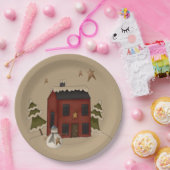 Primitief rood koloniaal met Snowman Papieren Bordje (Feest)