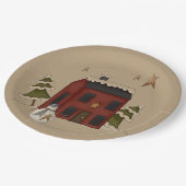 Primitief rood koloniaal met Snowman Papieren Bordje (Gekanteld)