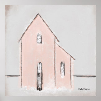 Primitief Roze Huis Poster