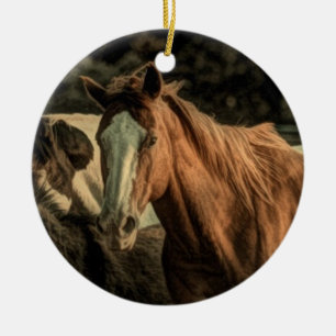 Primitief rustiek western landpaard keramisch ornament