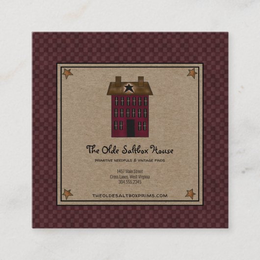 Primitief Saltbox House Rusty Star Kraft Vierkante Visitekaartje (Voorkant)