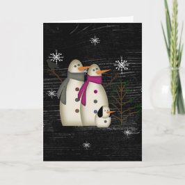 Primitief Sneeuw Paar met Dog Christmas Kaart