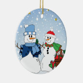 Primitief sneeuwpaar keramisch ornament (Rechts)