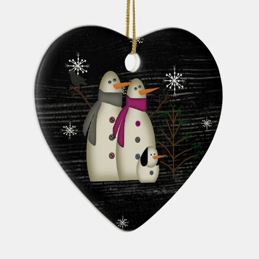 Primitief sneeuwpaar keramisch ornament (Rechts)