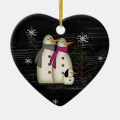 Primitief sneeuwpaar keramisch ornament (Voorkant)