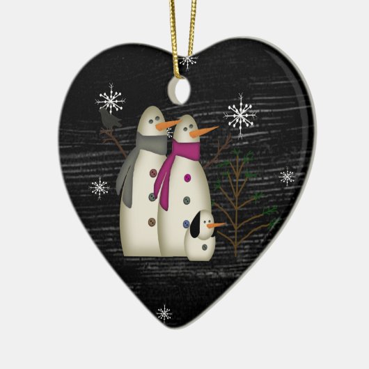 Primitief sneeuwpaar keramisch ornament (Links)