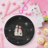 Primitief sneeuwpaar met Borden van hondenpapier Papieren Bordje (Feest)