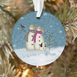 Primitief sneeuwpaar met een dog acrylhoudend Orna Ornament